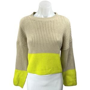 Lush Beige Tan Green Knit Colorblock Oversized Pullover Sweater Top Size S